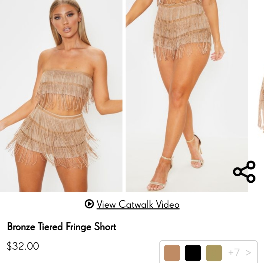 Pretty Little Thing Tiered Fringe Short - Bronze